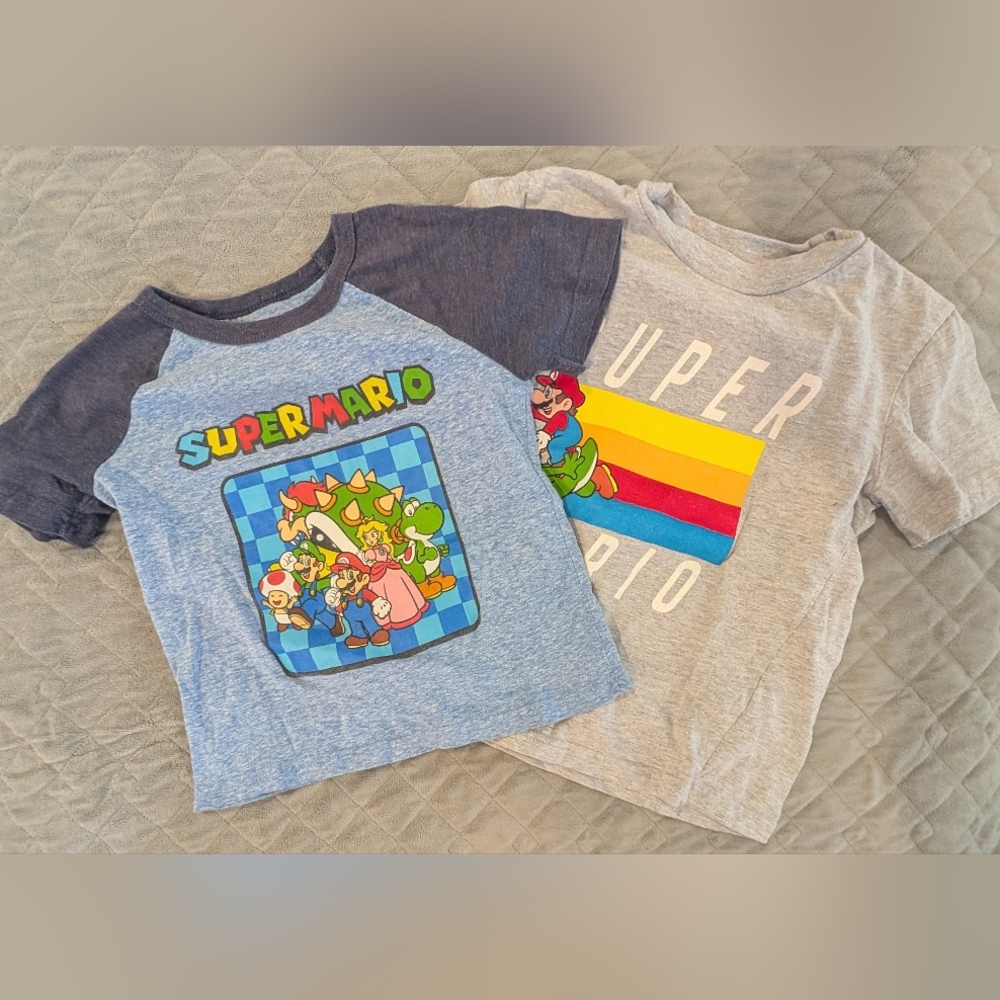 Super Mario Bros 4T Kids Short Sleeve Tees - Blue and Gray